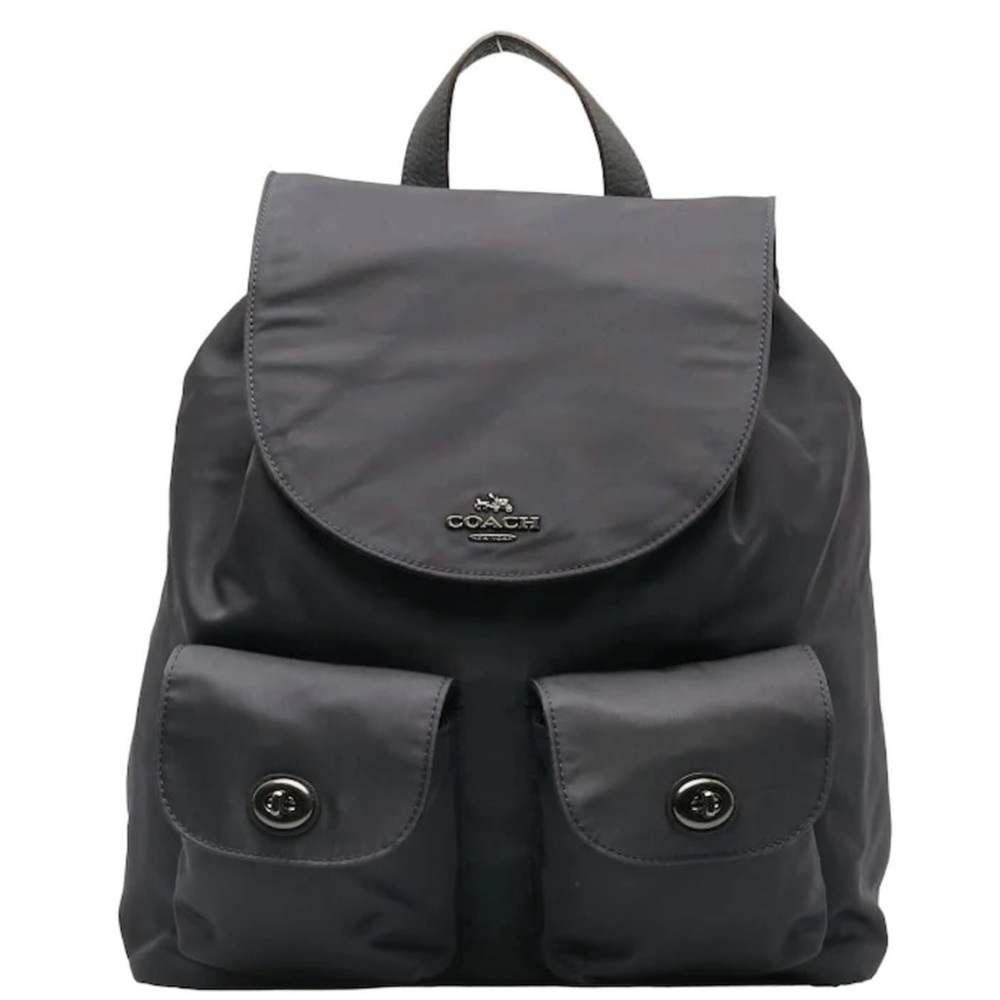 Coach Dark Gray Billie Nylon Pebble Leather Backpack Turn Lock Ret $375